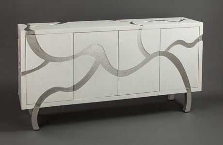 Frosty White Cabinet 7F05-S with Silver Inlay & Optional Mirror – Artmax - Home Elegance USA