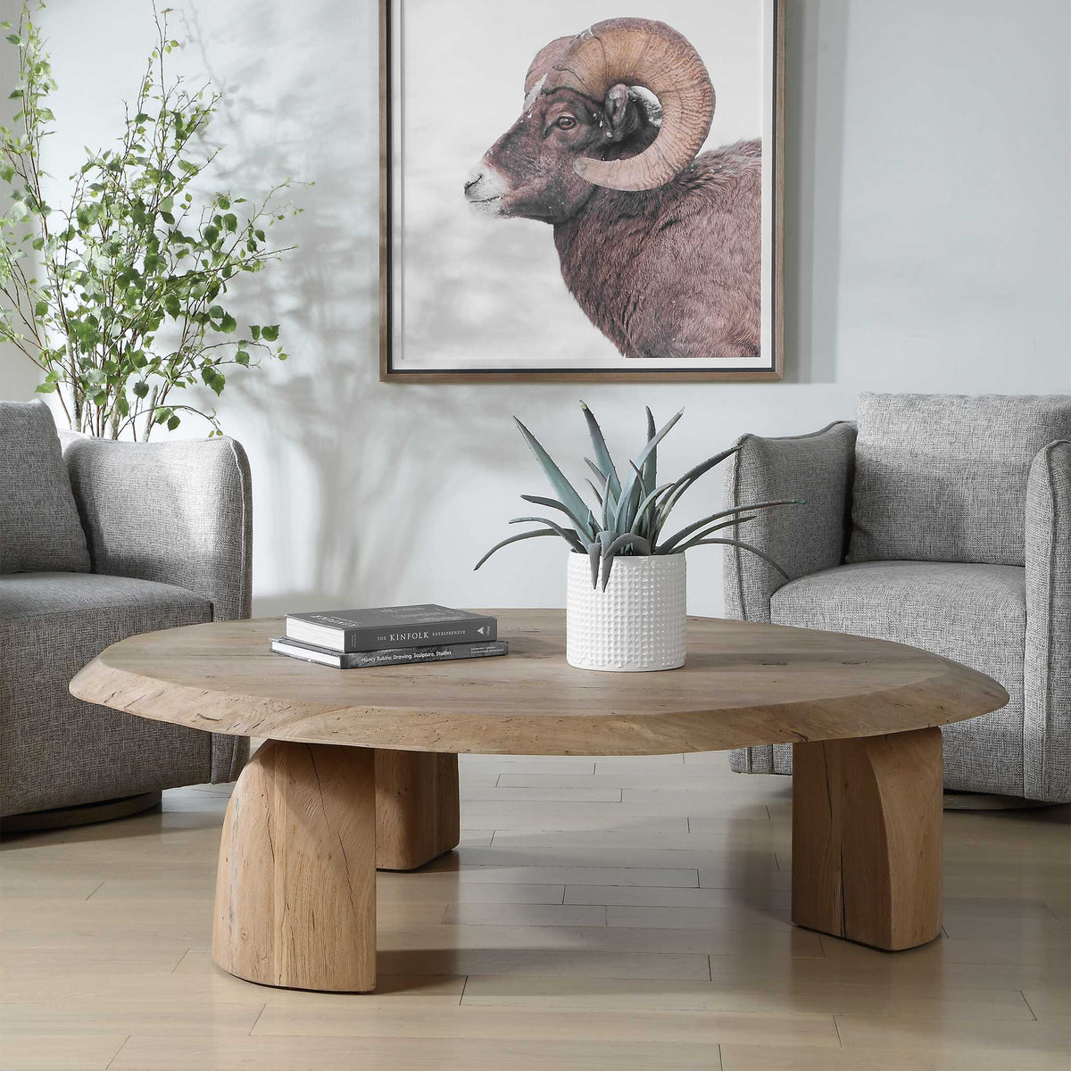 Tiernan Reclaimed Oak Round Coffee Table Woodtone - Light Brown by Uttermost - View 3