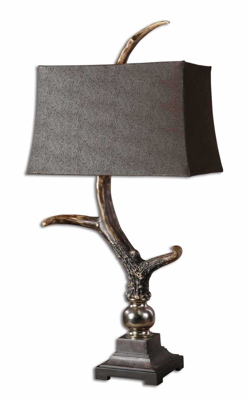 Stag Horn Dark Shade Table Lamp - Dark Brown / Dark Gray by Uttermost - View 1