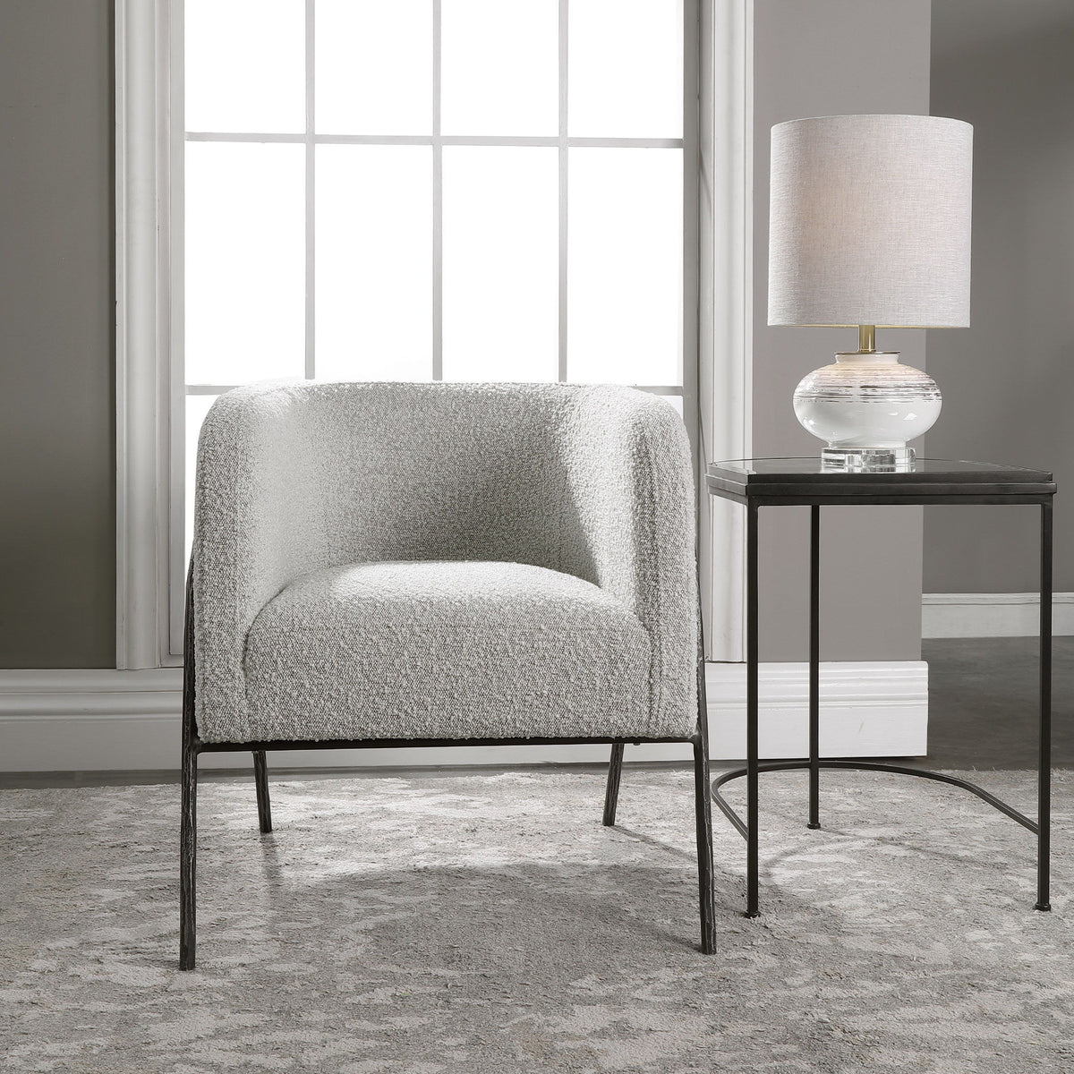 Jacobsen Accent Chair - Light Gray / Black by Uttermost - View 2