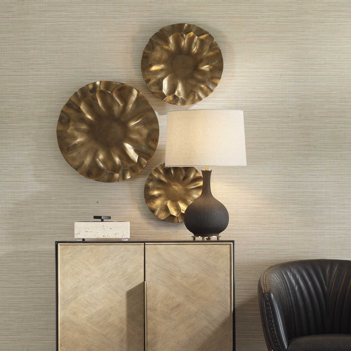 Peonia Outdoor Wall Art (Set of 3) - Gold by Uttermost - View 2
