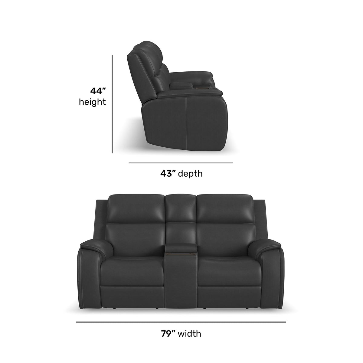 Ziggy Power Reclining Loveseat With Console, Power Headrest, Lumbar, Heat & Massage - Iron | Flexsteel