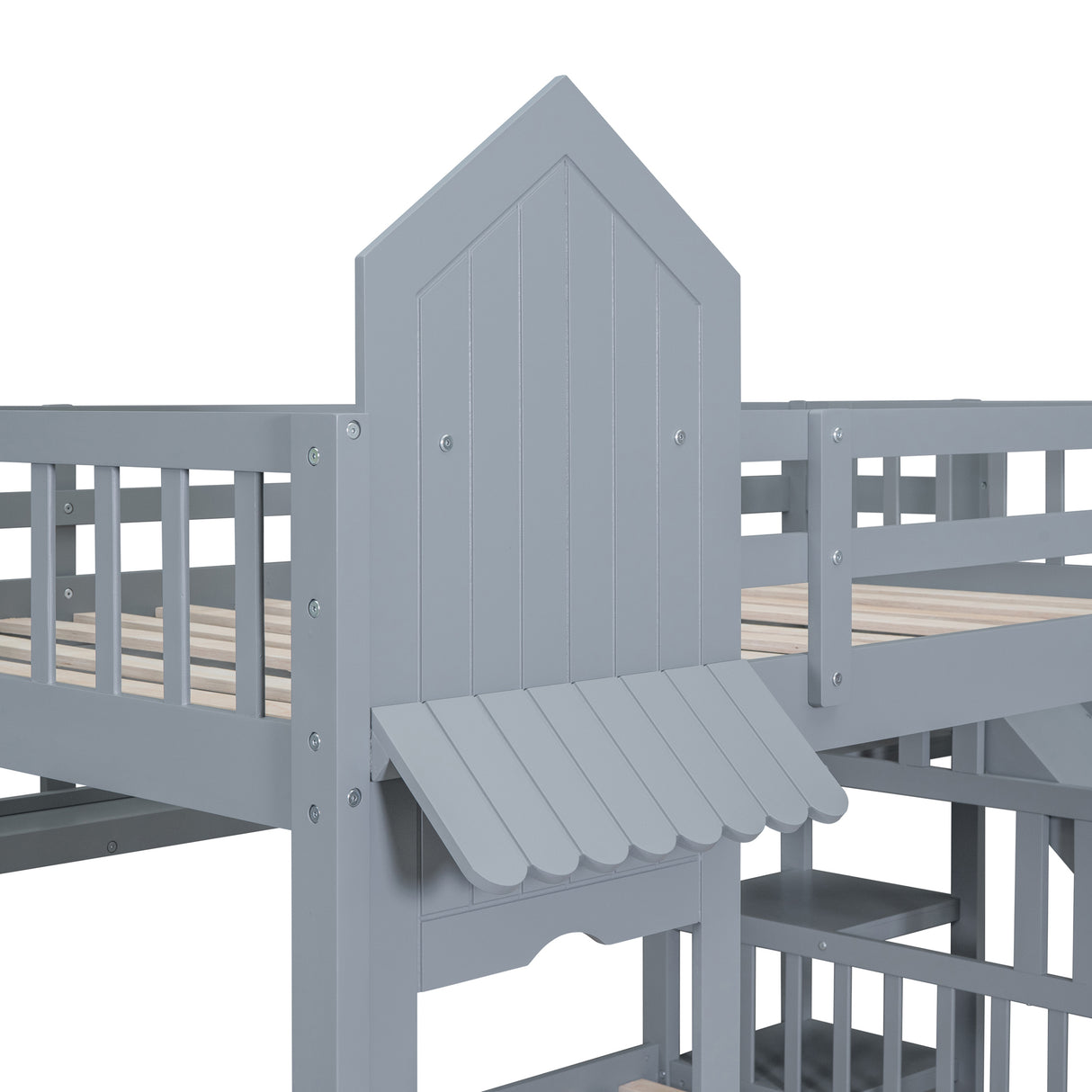Full-Over-Full Castle Style Bunk Bed with 2 Drawers 3 Shelves and Slide - Gray(OLD SKU:LT000558AAE-2) - sold by Home Elegance USA