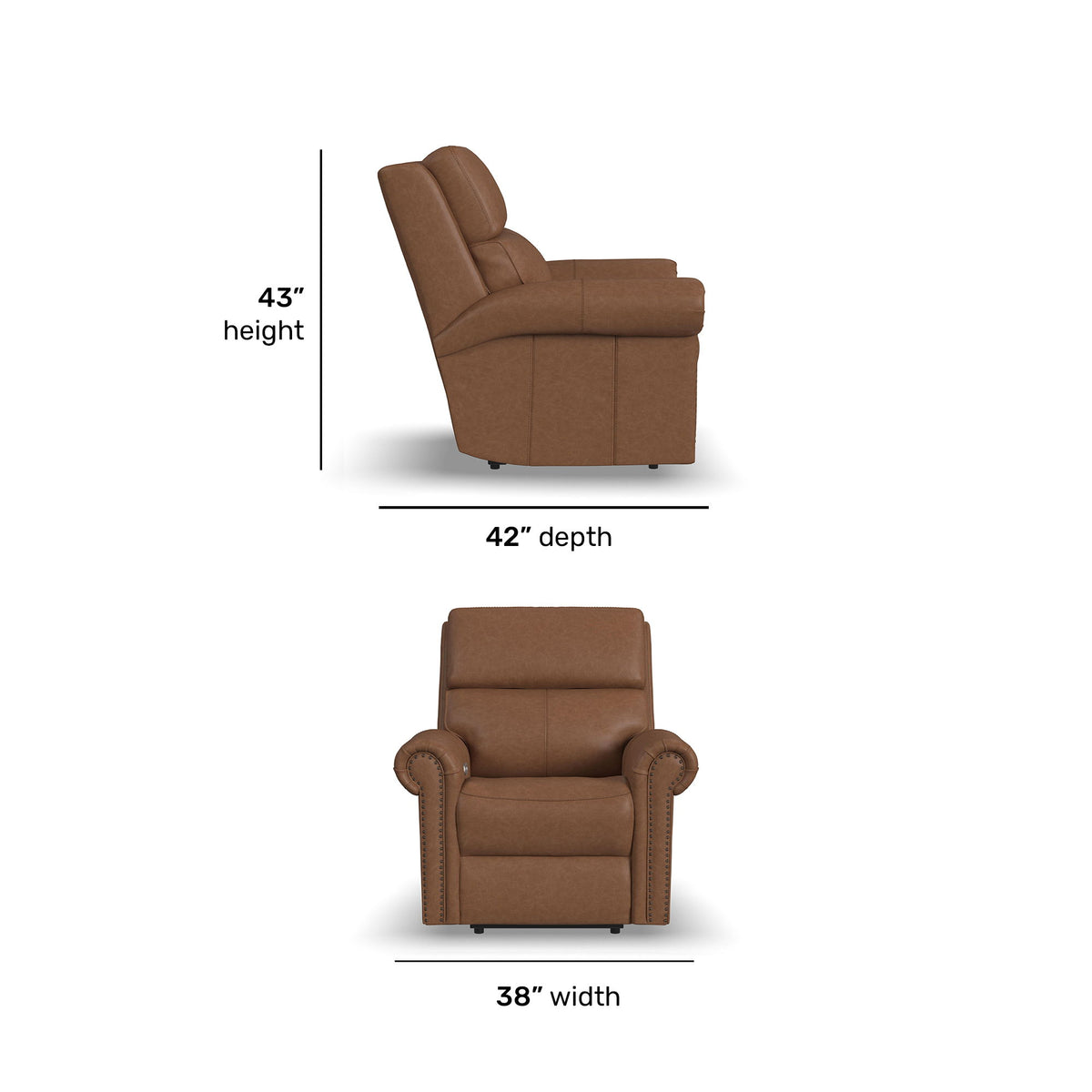Bernard Power Leather Recliner With Power Headrest & Lumbar, Nailhead Trim | Flexsteel