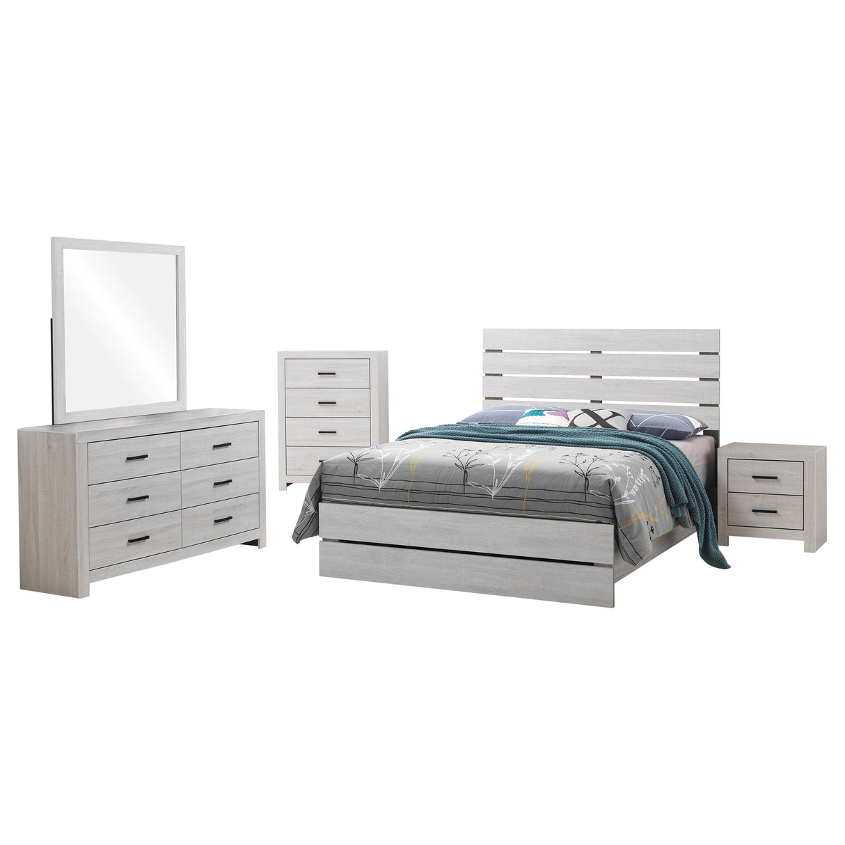 Geary White 5-piece Slatted Headboard Panel Bedroom Set - sold by Home Elegance USA