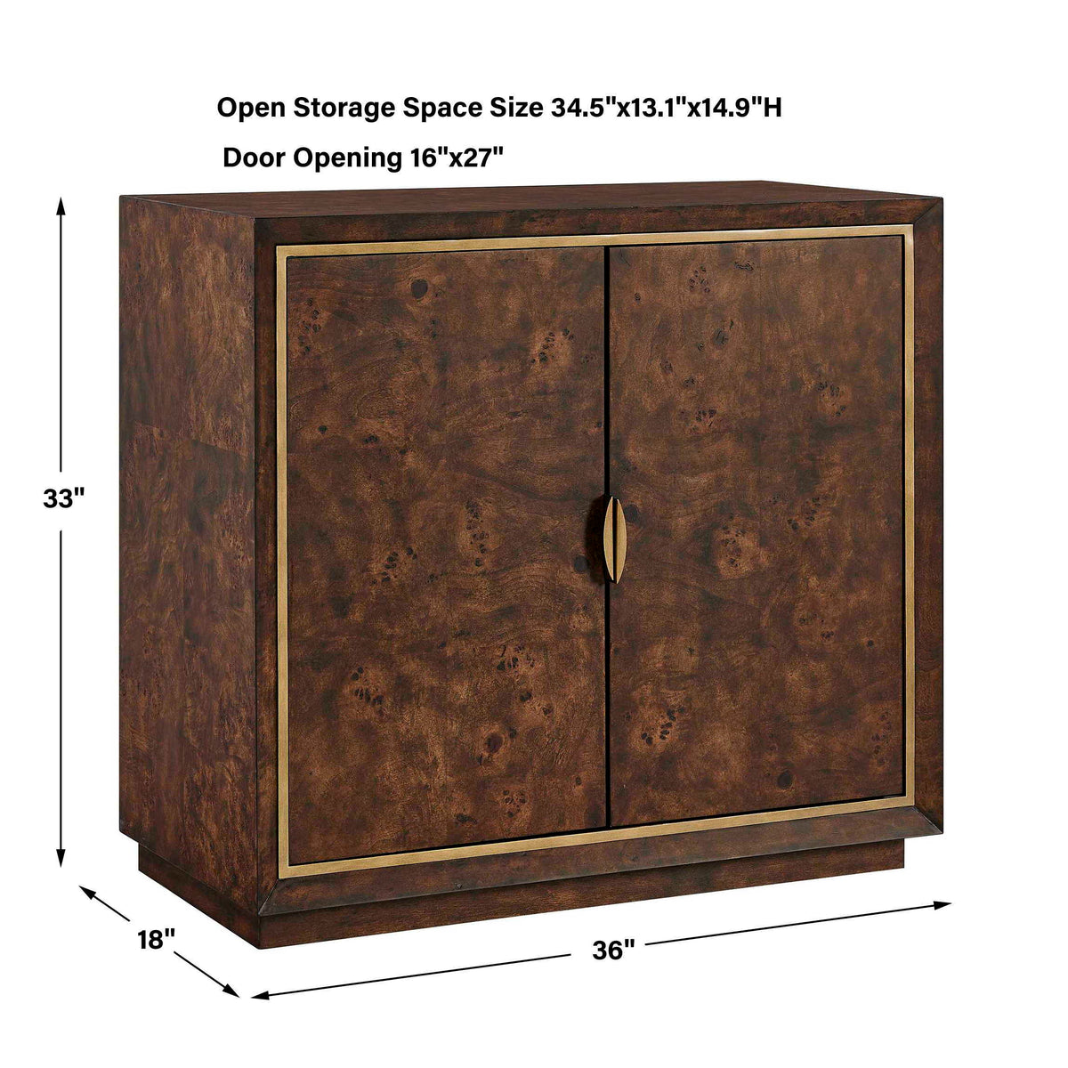 Flores Burl Wood 2 Door Cabinet Brass,Woodtone - Dark Brown by Uttermost - View 3