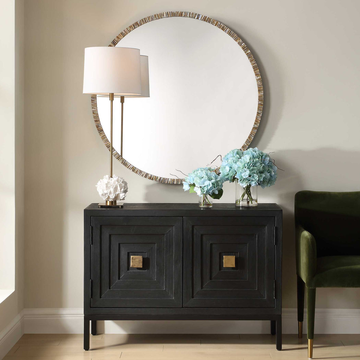 Odeon Shell Inlay Round Mirror - Bronze by Uttermost - View 2