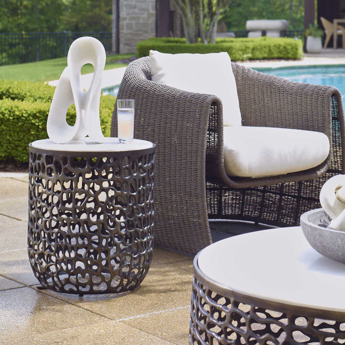 Sabena Marble Outdoor Side Table Black / White - White / Black by Uttermost - View 2