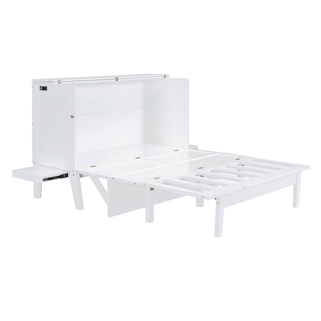 Queen Size Murphy Bed with USB Port and removable Shelves on Each Side,White - Home Elegance USA