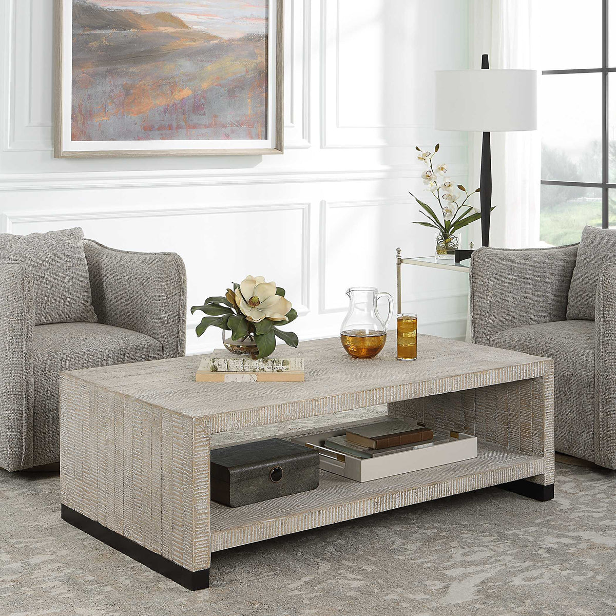 Bosk White Washed Coffee Table - Dark Gray by Uttermost - View 3