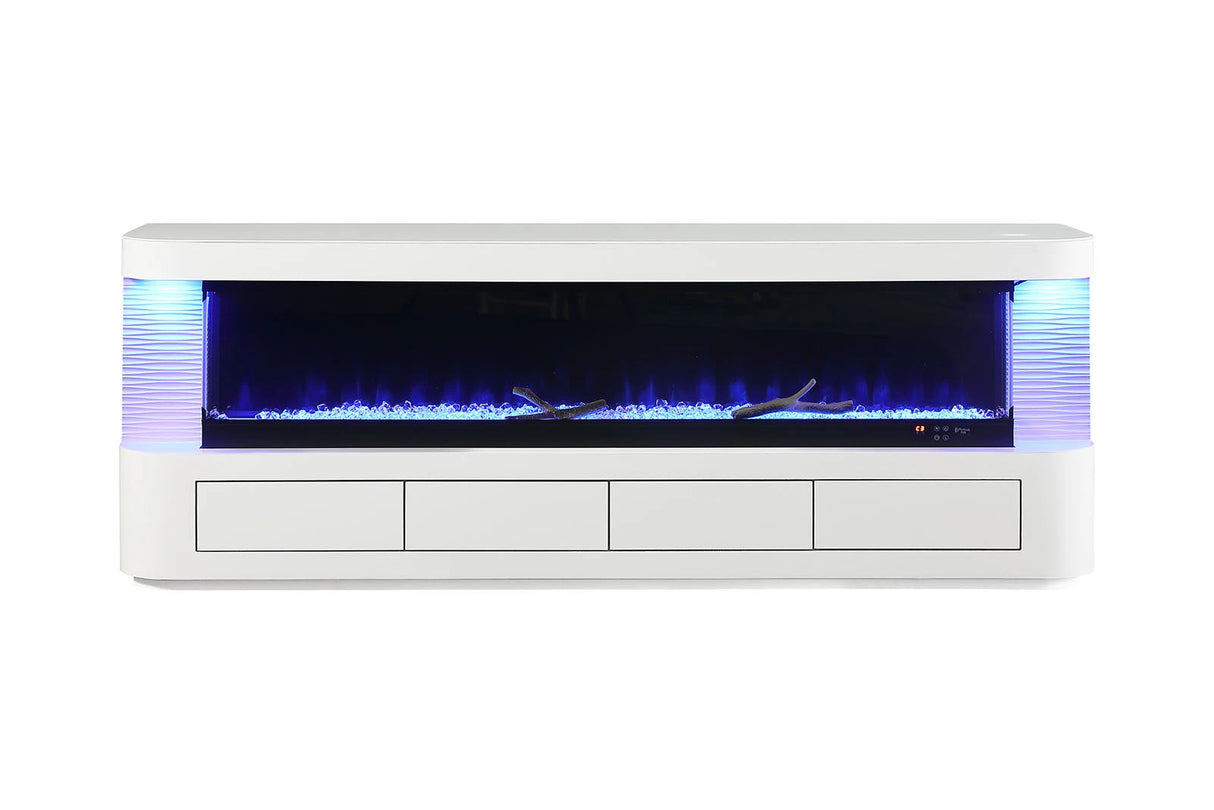Contemporary Style TV Stand Electric Fire Place 3-Level Brightness Setting Flame Box Display White Finish Primary Living Room - sold by Home Elegance USA