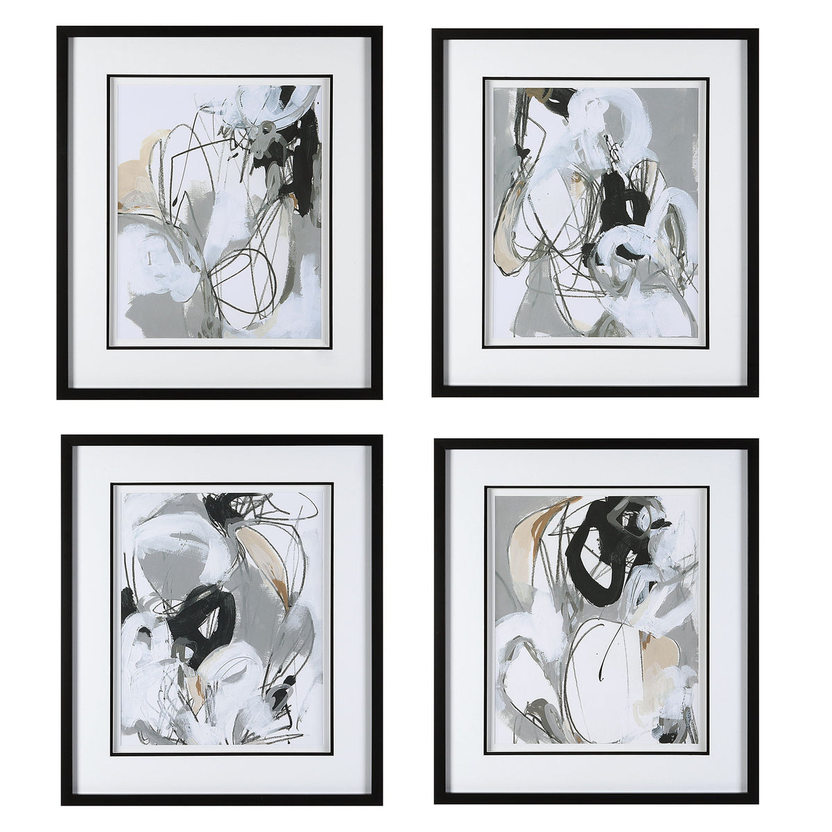 Tangled Threads Abstract Framed Prints (Set of 4) - Silver / White by Uttermost - View 1