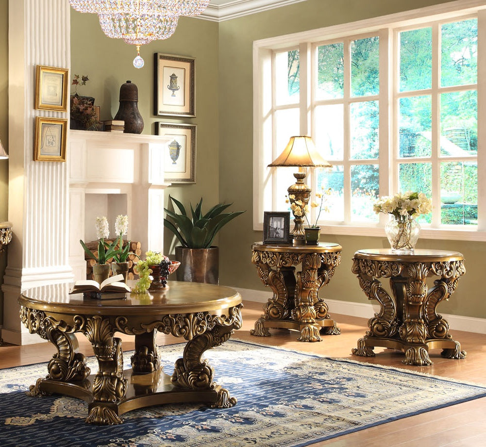 HD-6935 Living Room Set | Luxury Silk Beige Upholstery Solid Wood Frame | Homey Design