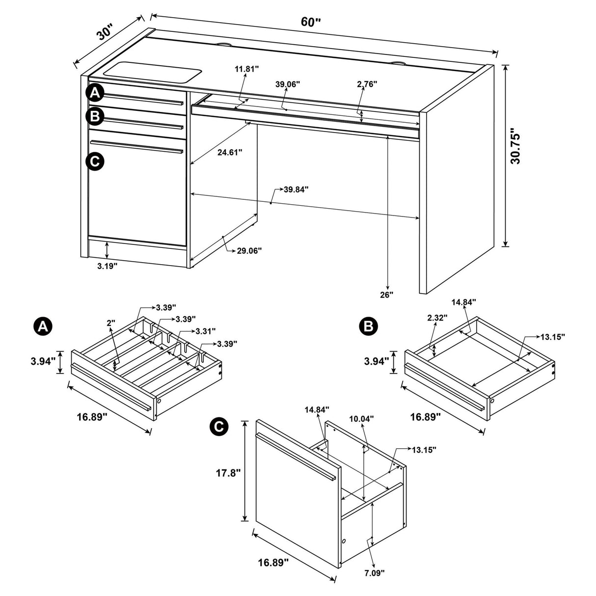 Computer Desk - Halston 3-drawer Connect-it Office Desk Cappuccino