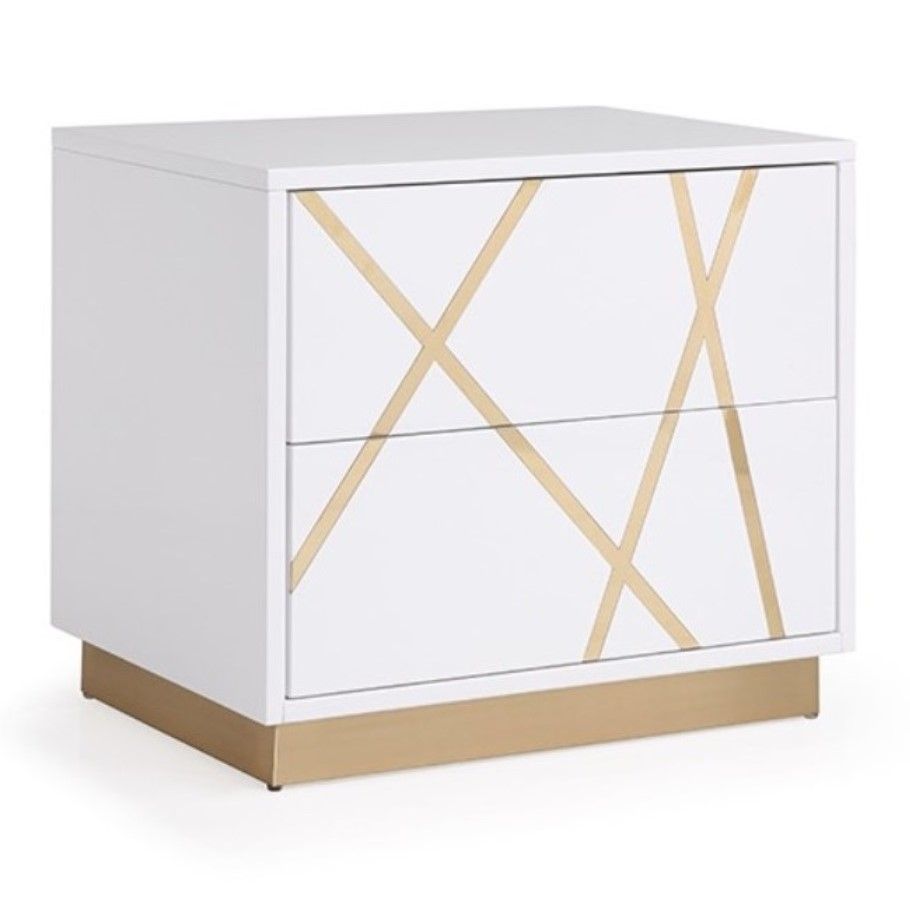 Modrest Nixa Modern Wide White and Gold Nightstand - sold by Home Elegance USA