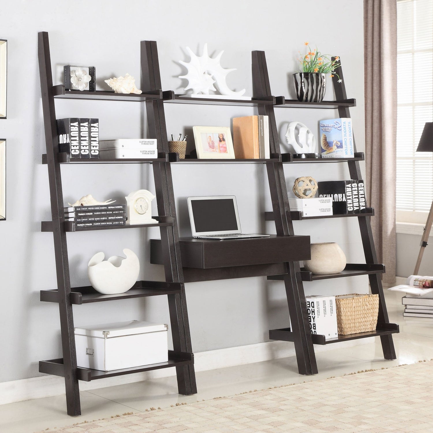 3 Pc Desk Set - Colella 3 - piece 1 - drawer Ladder Desk Set Cappuccino | Coaster | Home Elegance USA