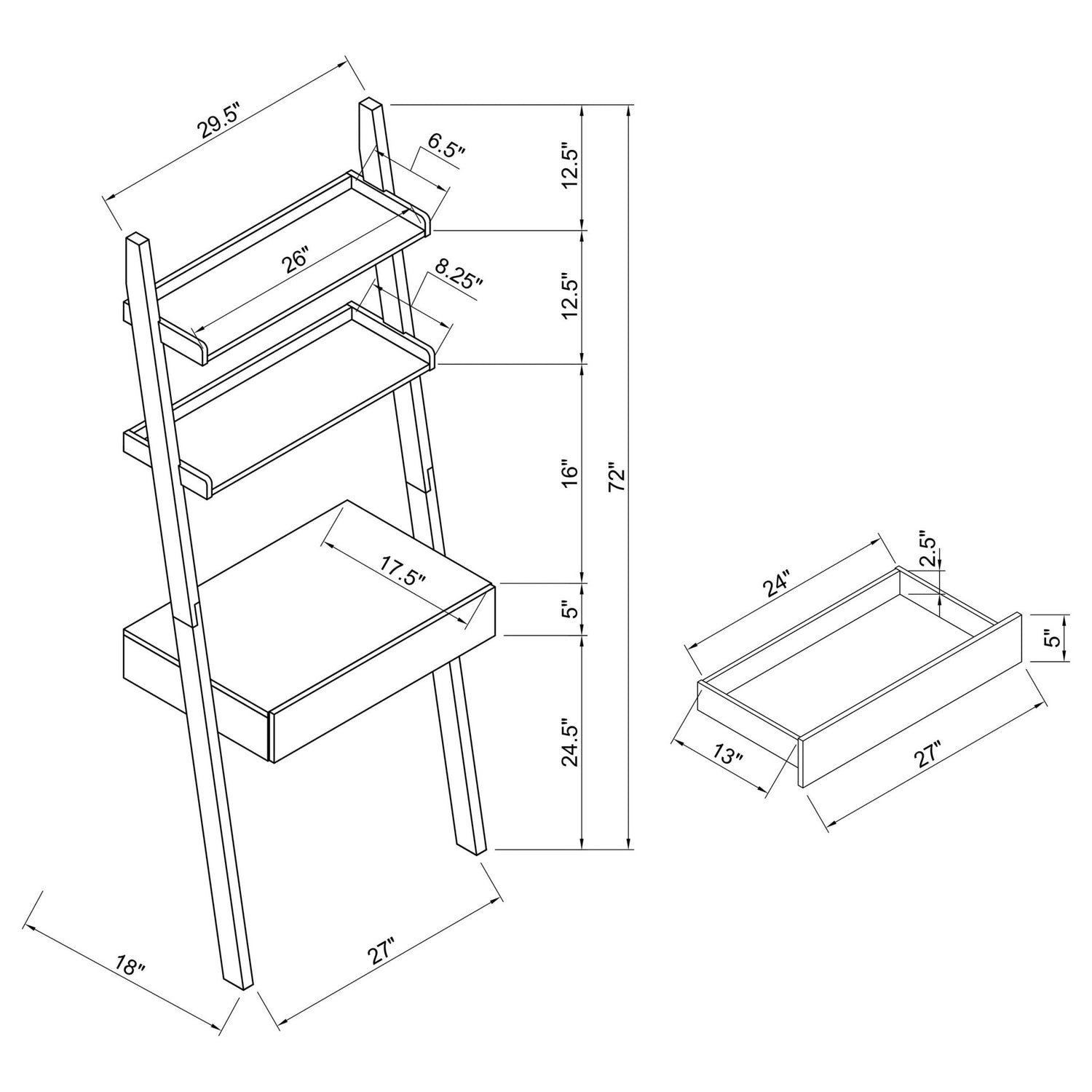 3 Pc Desk Set - Colella 3 - piece 1 - drawer Ladder Desk Set Cappuccino | Coaster | Home Elegance USA