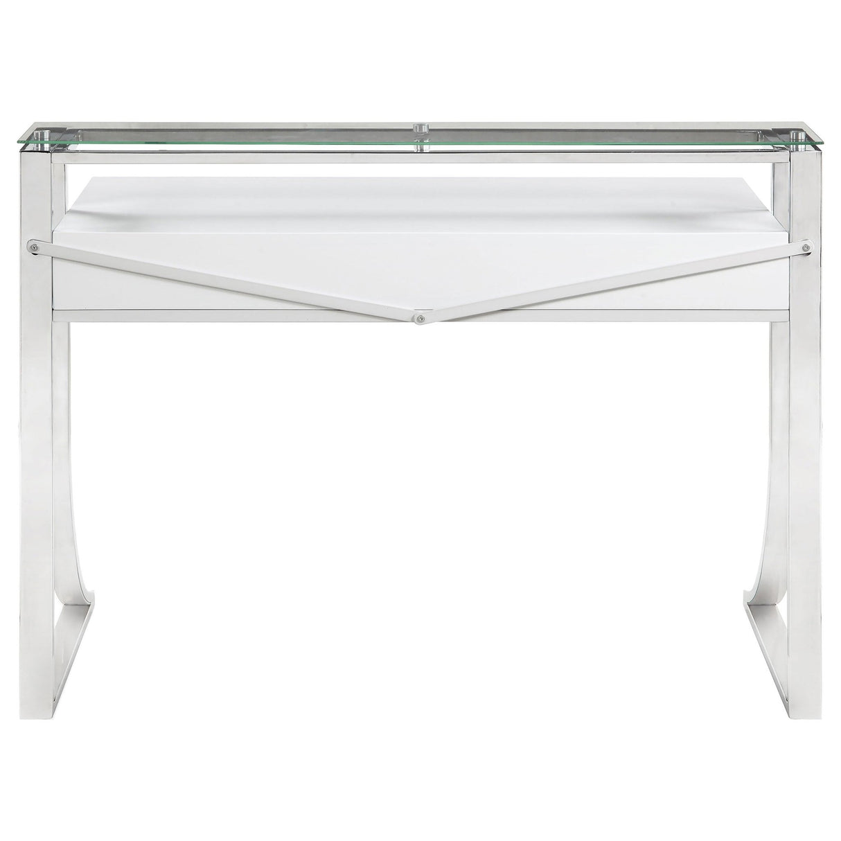 Writing Desk - Gemma 2-drawer Writing Desk Glossy White and Chrome