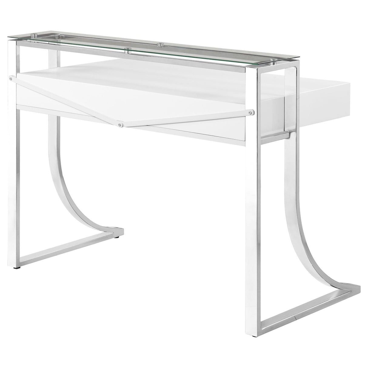 Writing Desk - Gemma 2-drawer Writing Desk Glossy White and Chrome
