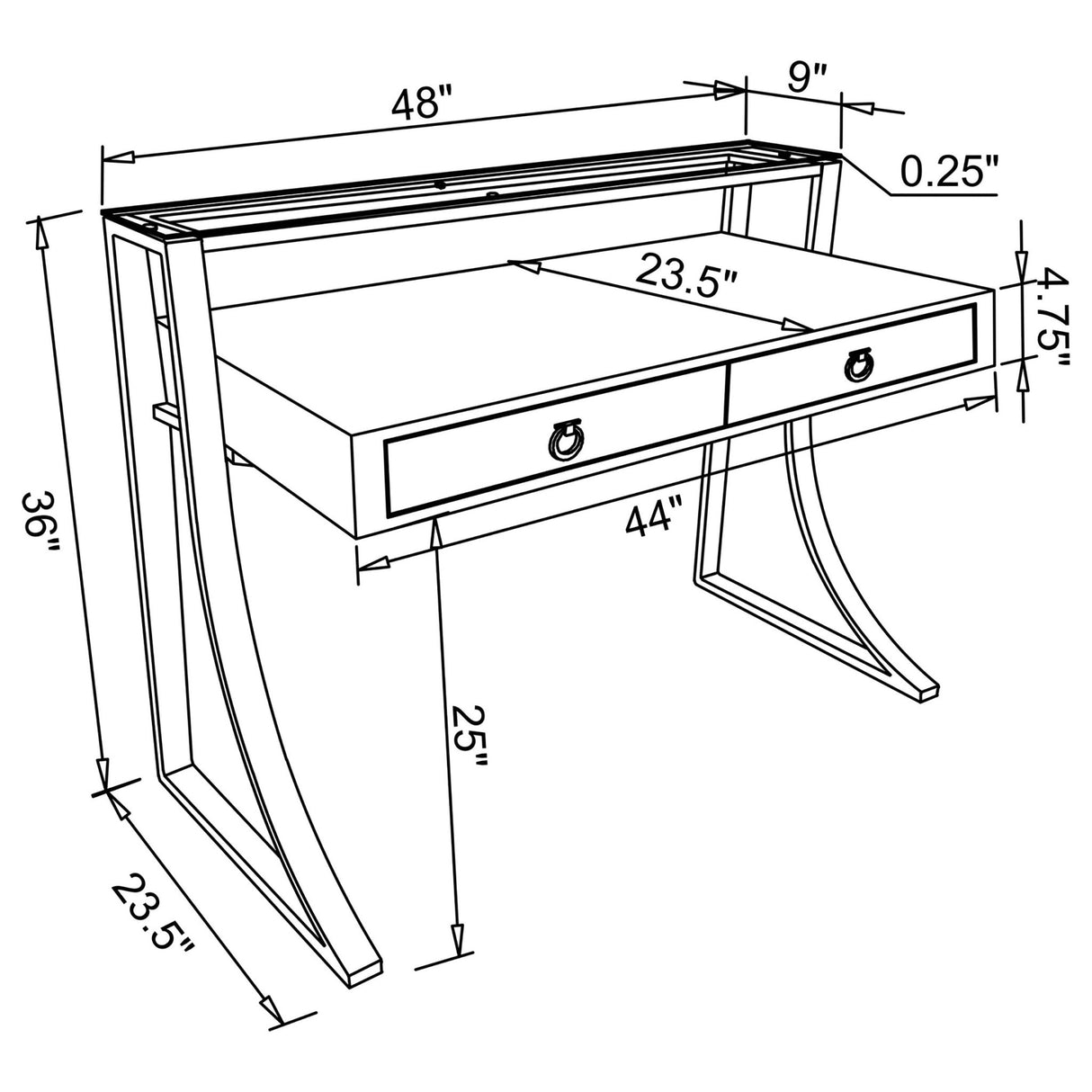 Writing Desk - Gemma 2-drawer Writing Desk Glossy White and Chrome