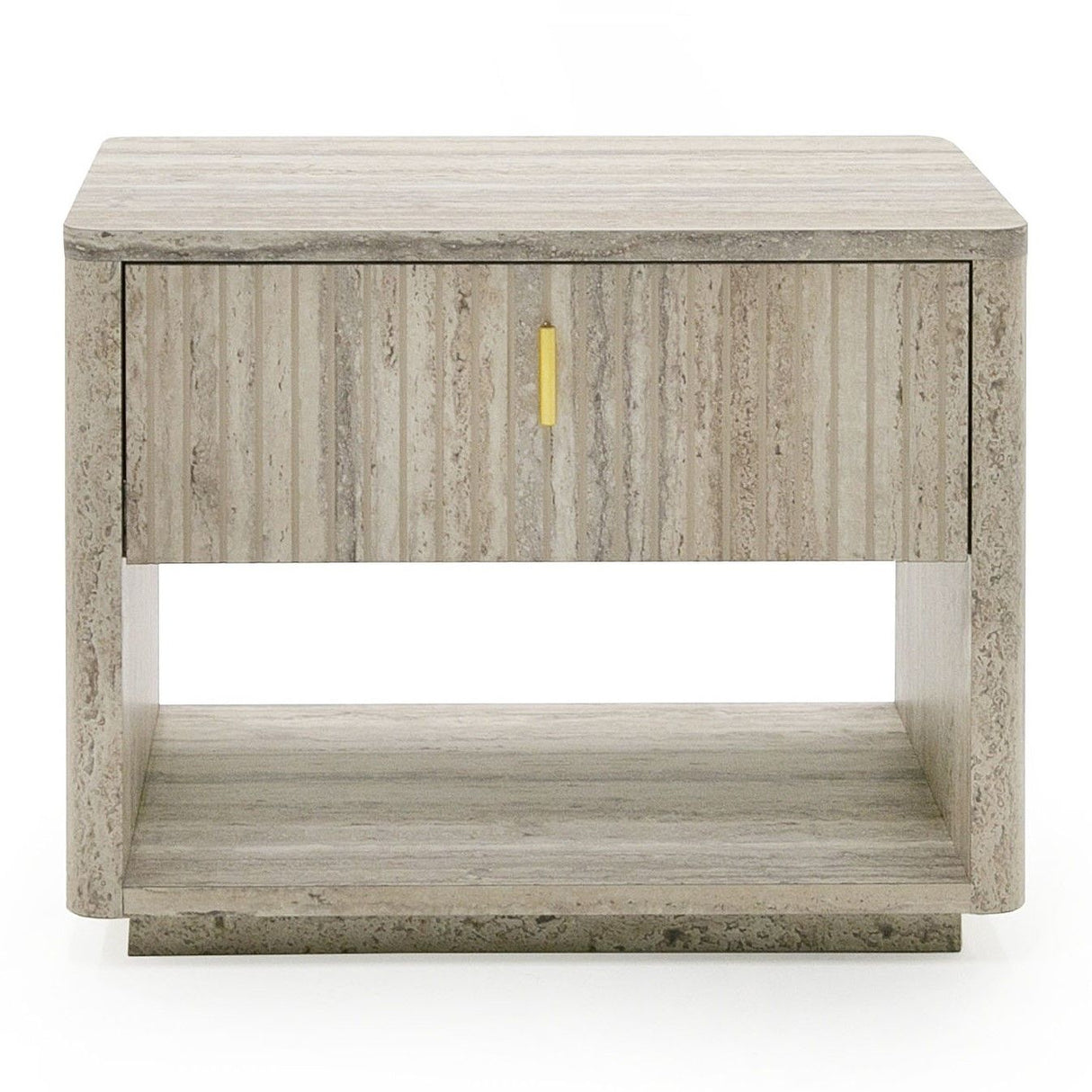 Nova Domus Roma - Modern Faux Travertine + Gold Nightstand