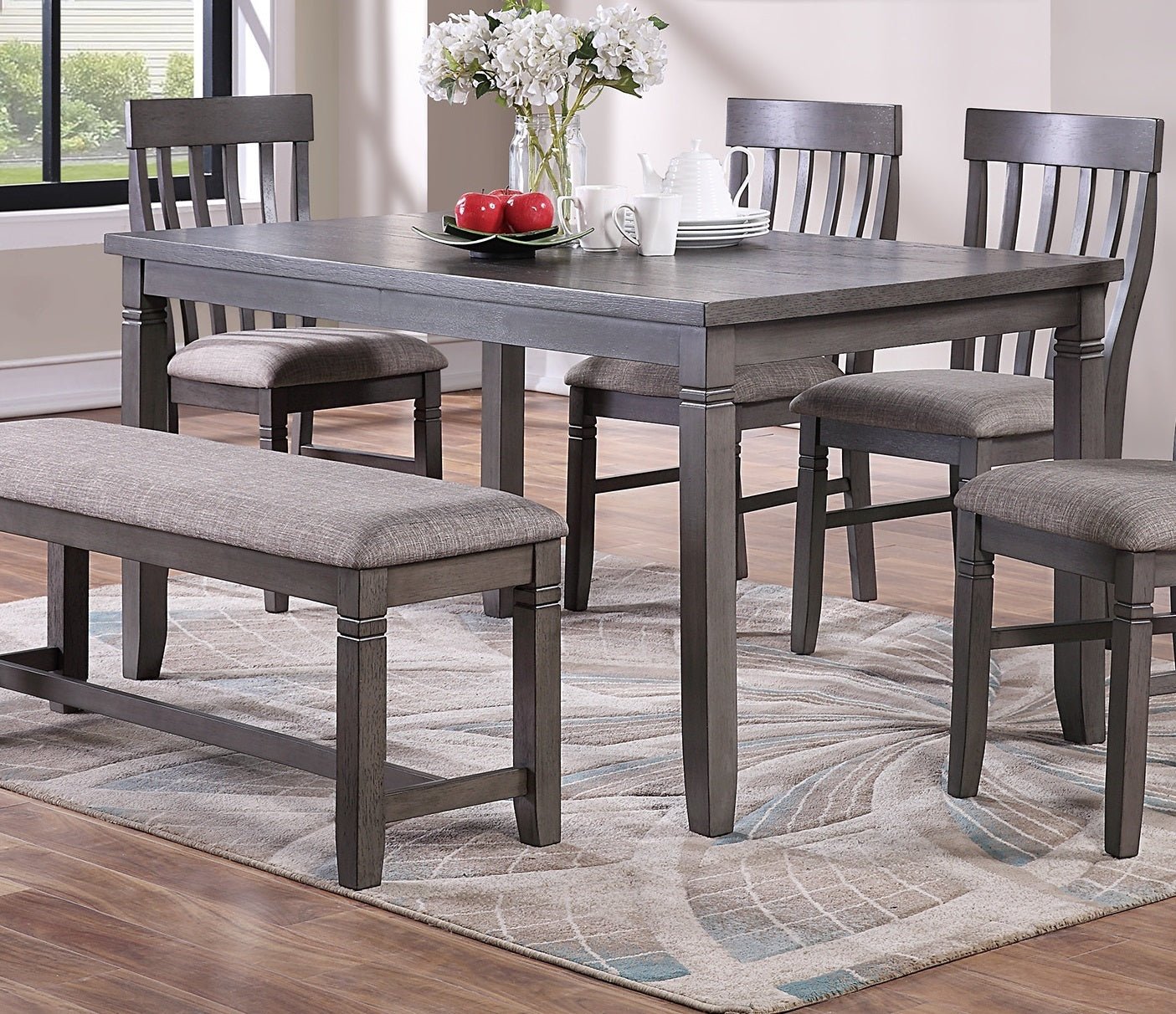 Dining Room Furniture Simple 6pc Set Dining Table 4x Side Chairs and A Bench Solid wood and veneers | Home Elegance USA