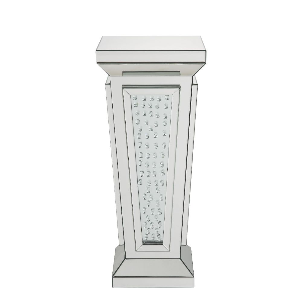 Acme - Nysa Pedestal Stand 80392 Mirrored & Faux Crystals