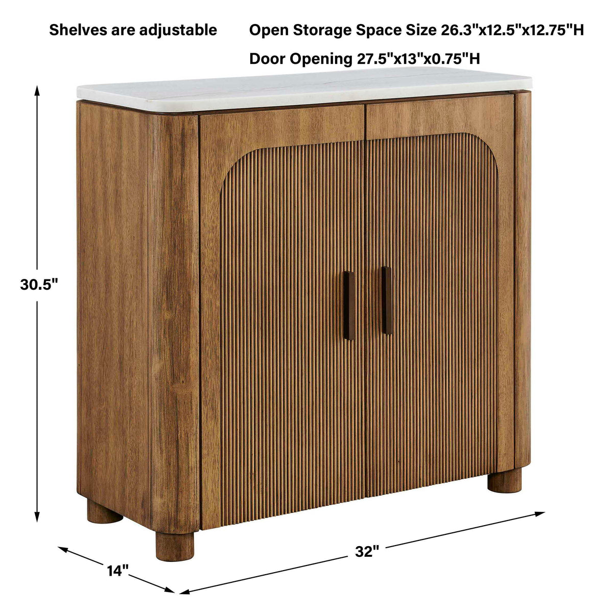 Mebarak Reeded 2 Door Cabinet Bronze,White,Woodtone - Light Brown / White by Uttermost - View 3