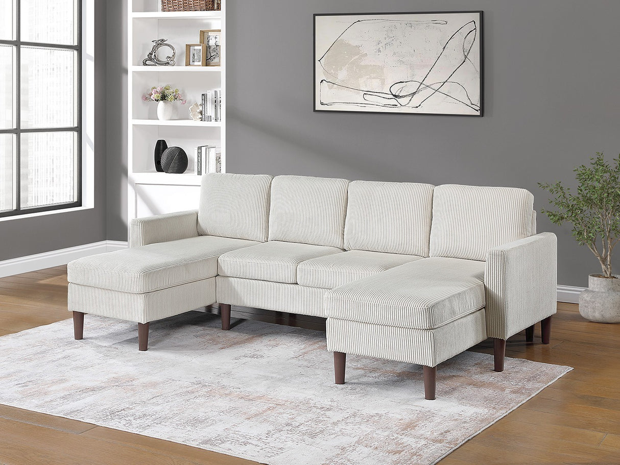 3pc Sectional Set RAF/LAF Chaise Armless Loveseat Beige Color Corduroy Couch Relax Modern Comfort Living Room