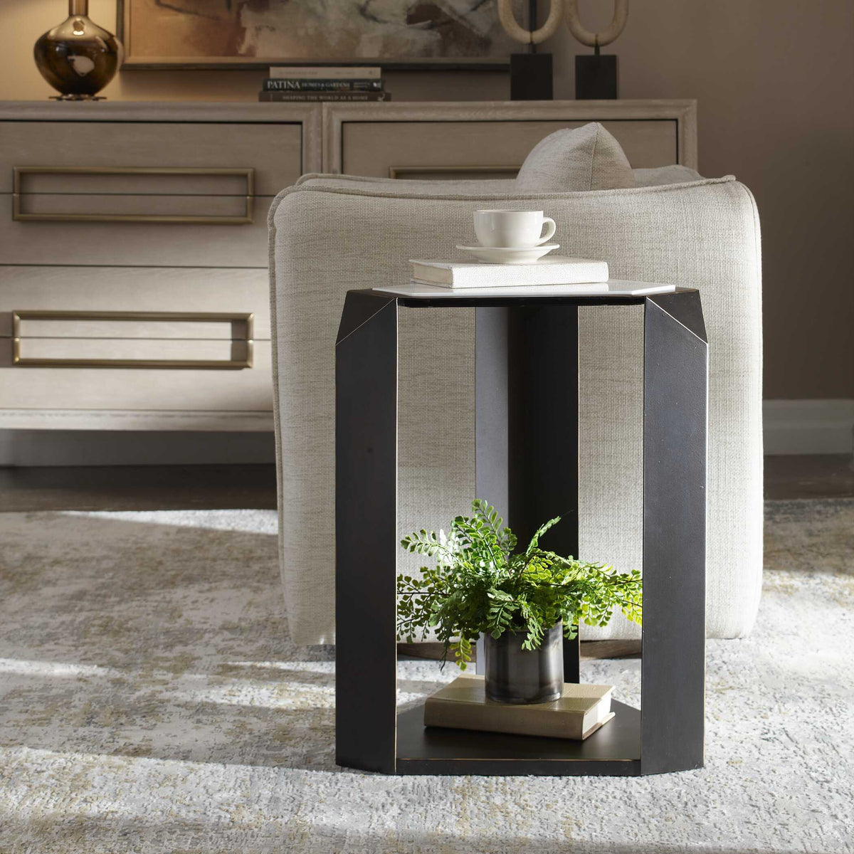 Keenan Geometric Accent Table - Bronze / White by Uttermost - View 2