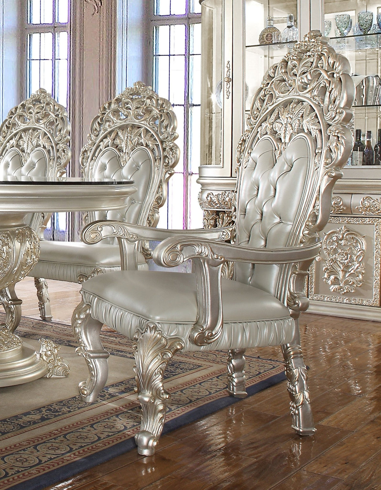 HD-8088 9pc Traditional Dining Table Set in Metallic Silver | Homey Design - Home Elegance USA