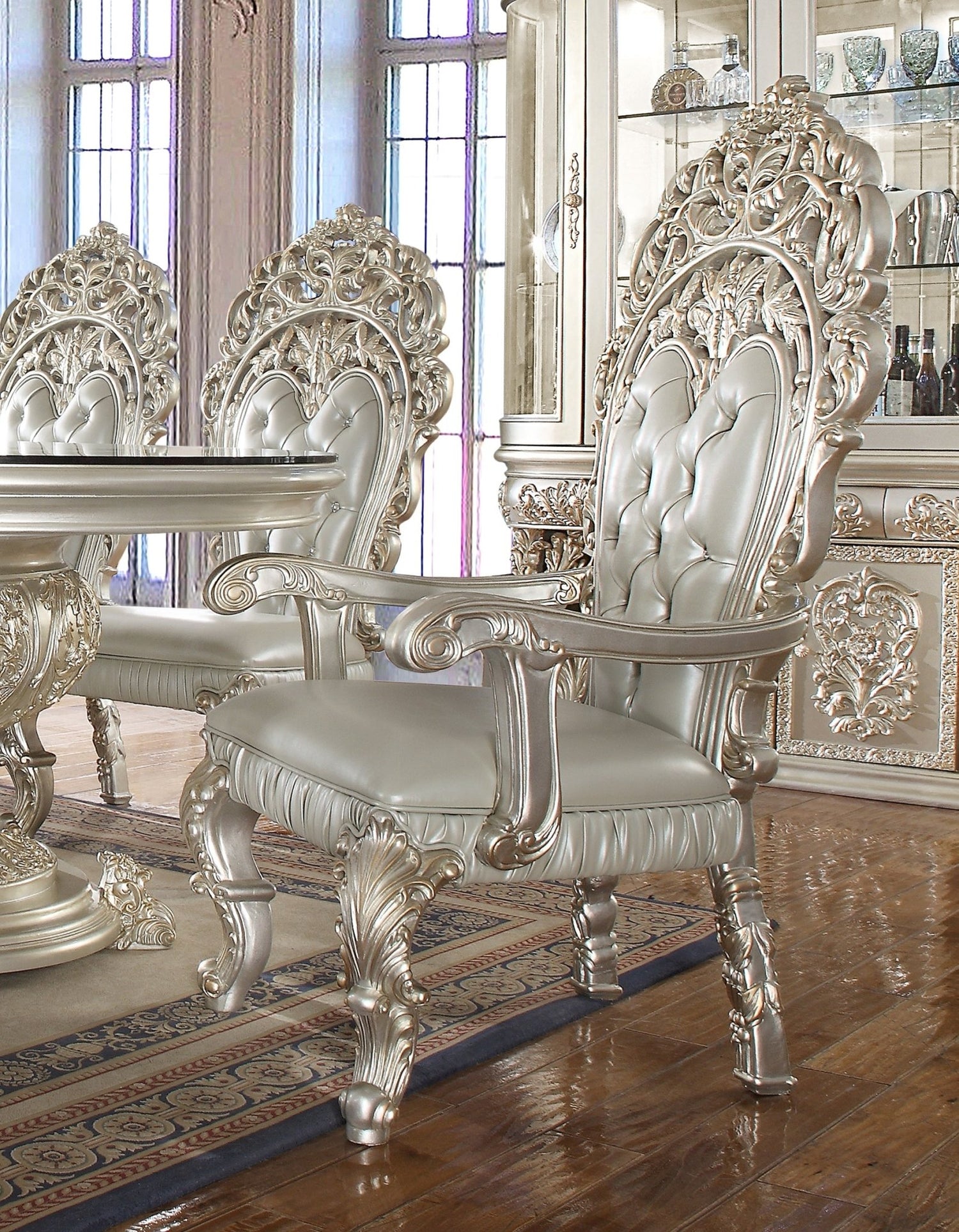 HD-8088 9pc Traditional Dining Table Set in Metallic Silver | Homey Design - Home Elegance USA