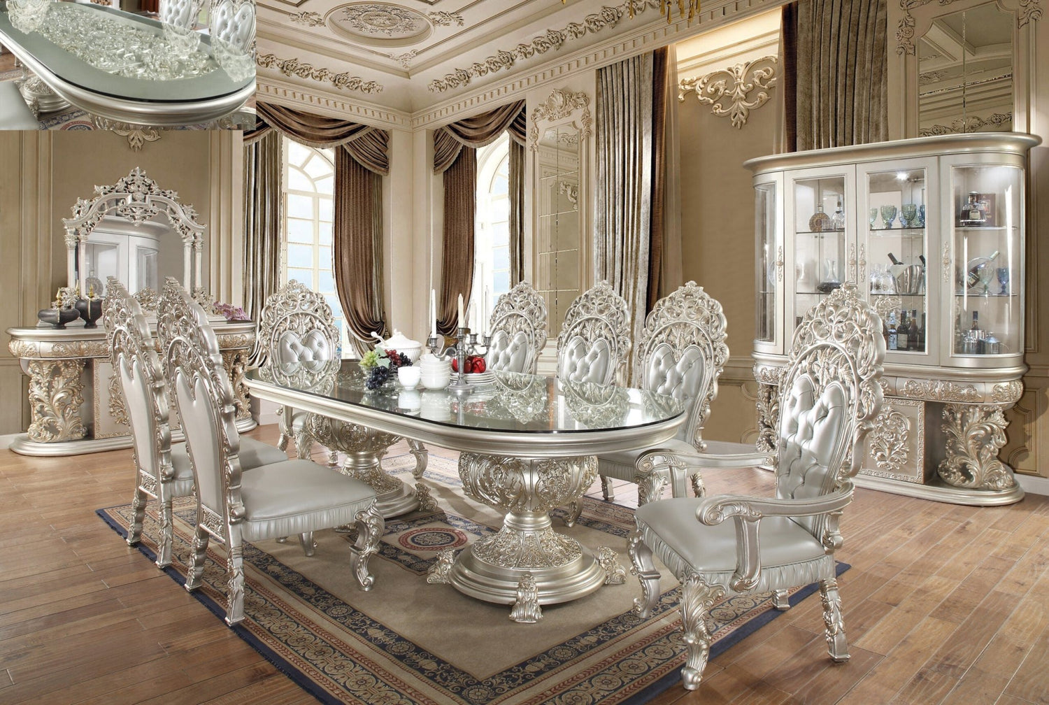 HD-8088 9pc Traditional Dining Table Set in Metallic Silver | Homey Design - Home Elegance USA