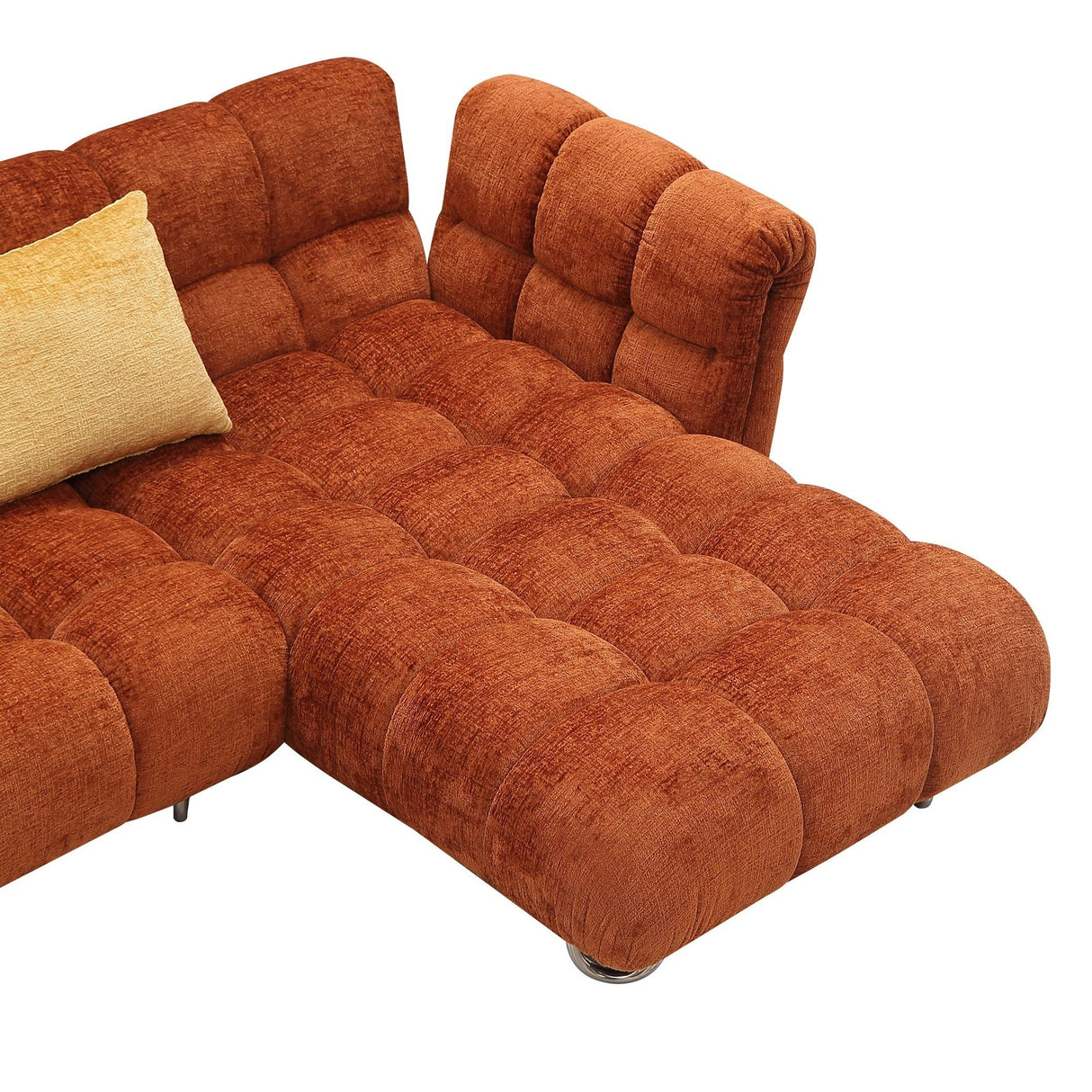 Modern Burnt Orange Fabric Left Facing Sectional Sofa + 2 Yellow Pillows