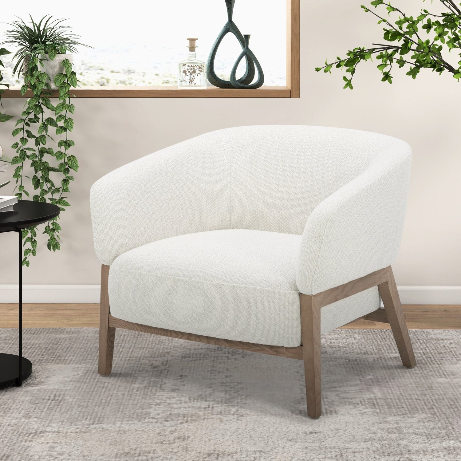 Divani Casa Giselle - Mid - Century Modern Off - White Fabric Accent Chair | Home Elegance USA