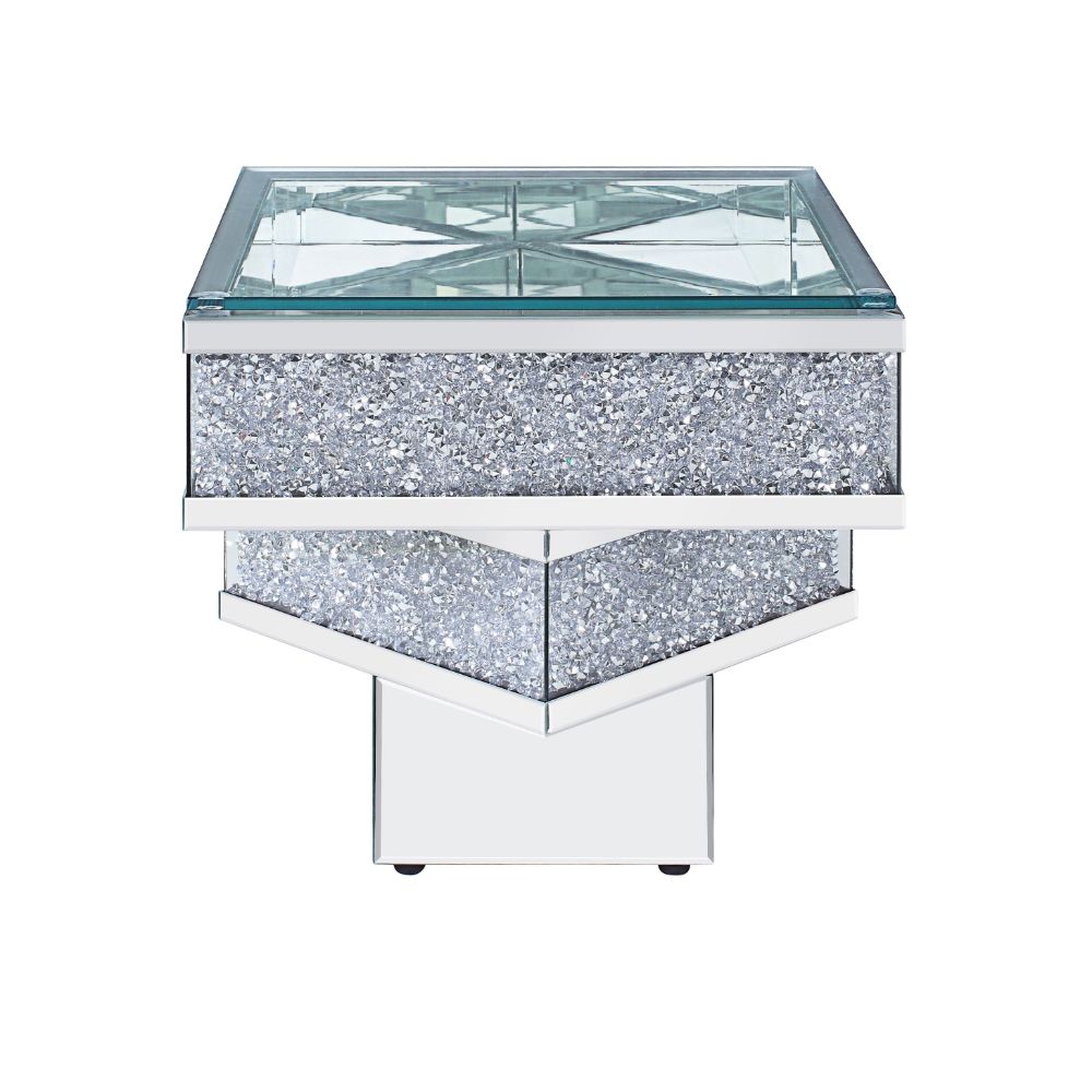 Acme - Noralie End Table 81467 Mirrored & Faux Diamonds