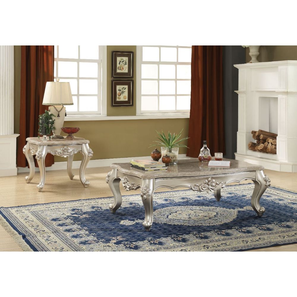 Bently Coffee Table 81665 Marble Top & Champagne Finish | Acme | Home Elegance USA