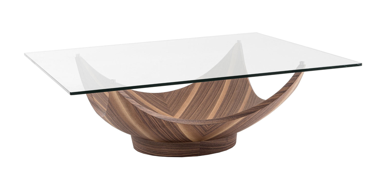 Modrest Sunset - Contemporary Glass + Walnut Square Coffee Table - Home Elegance USA