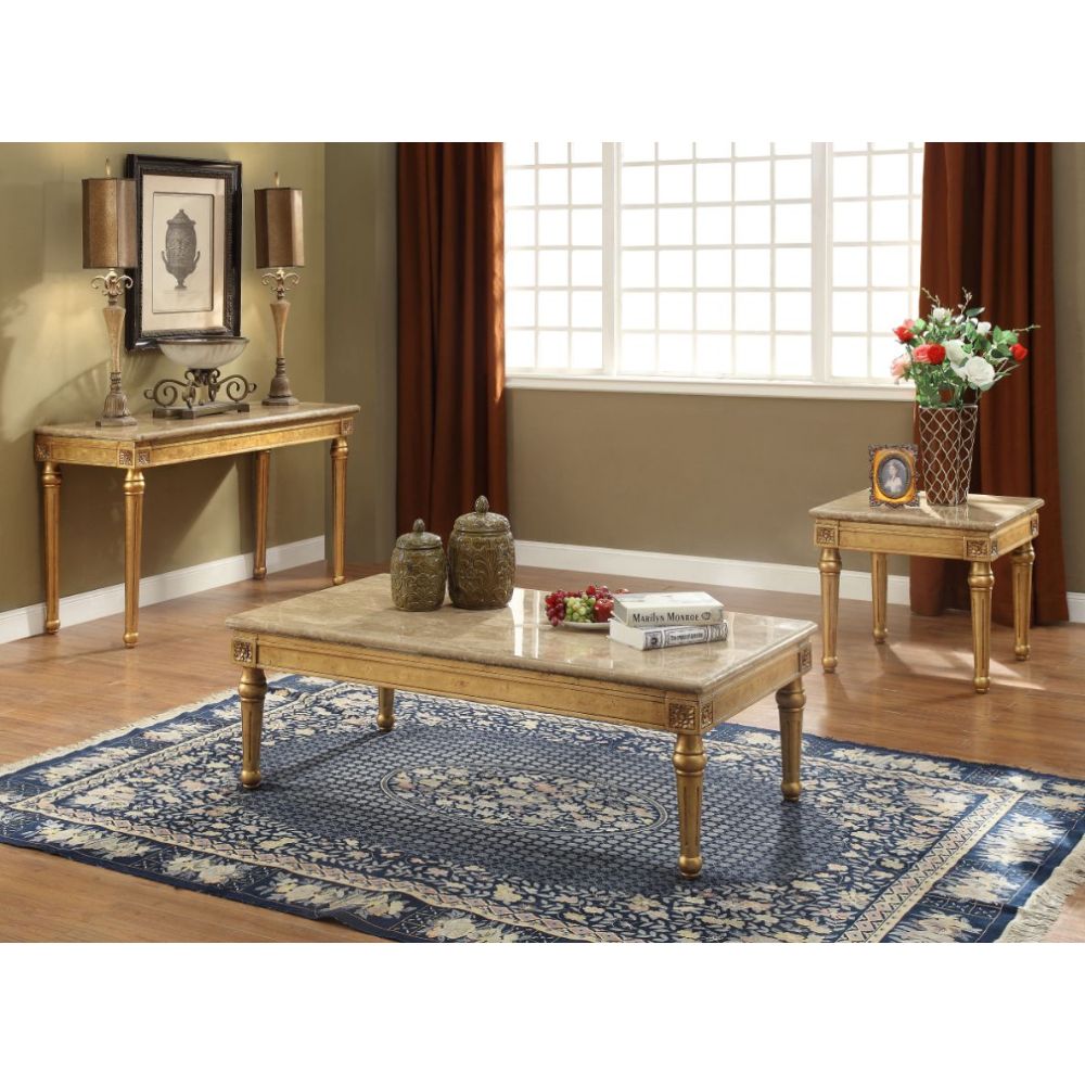 Daesha Coffee Table 81715 Marble Top & Antique Gold Finish | Acme | Home Elegance USA