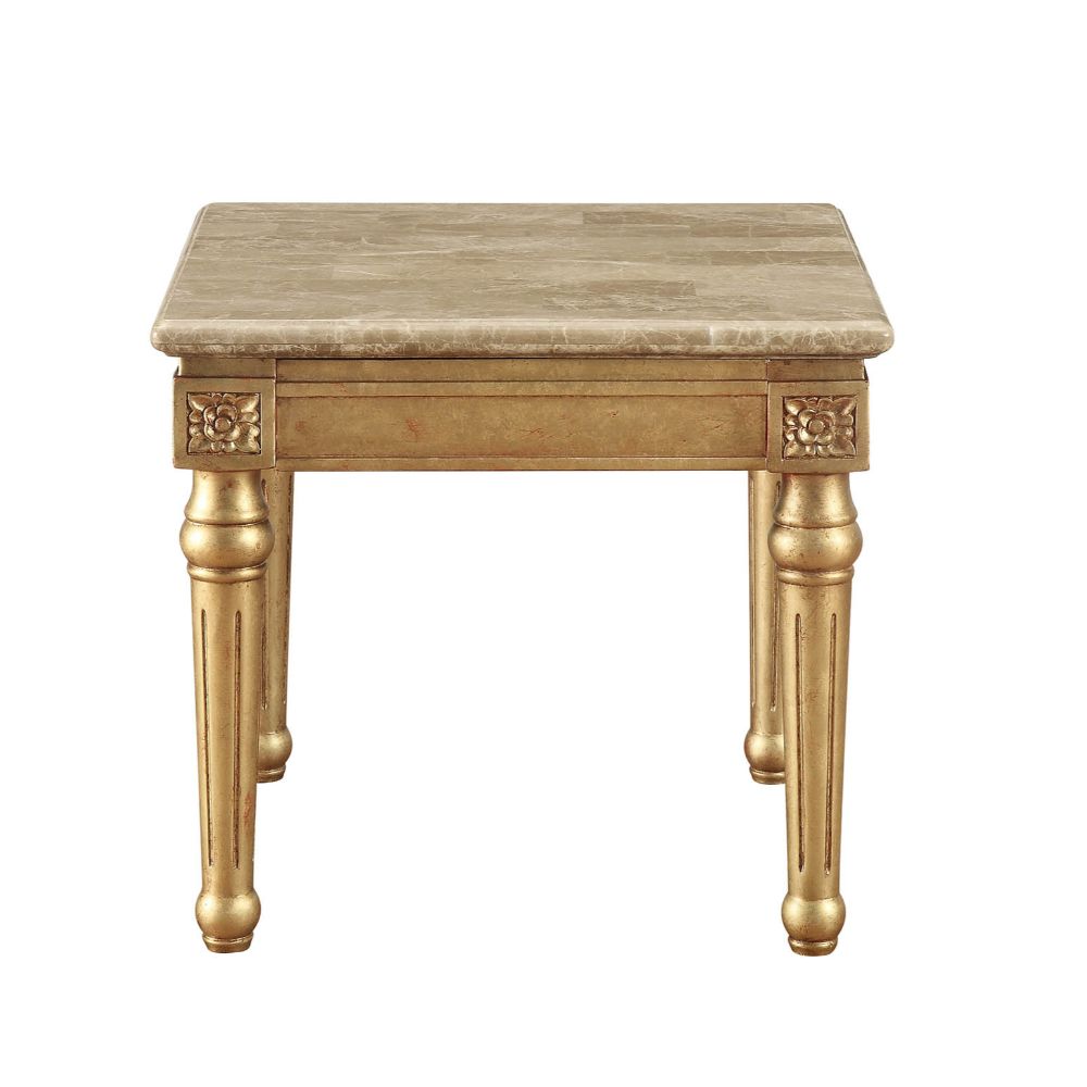 Daesha End Table 81717 Marble Top & Antique Gold Finish | Acme | Home Elegance USA
