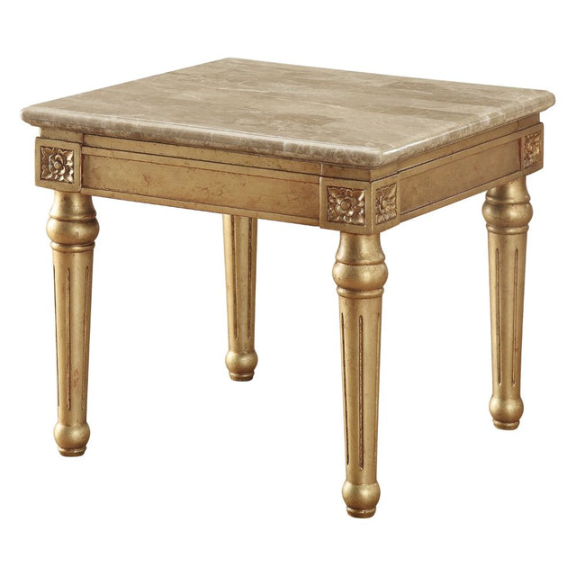 Daesha End Table 81717 Marble Top & Antique Gold Finish | Acme | Home Elegance USA