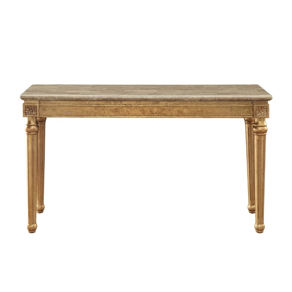 Daesha Sofa Table 81718 Marble Top & Antique Gold Finish | Acme | Home Elegance USA