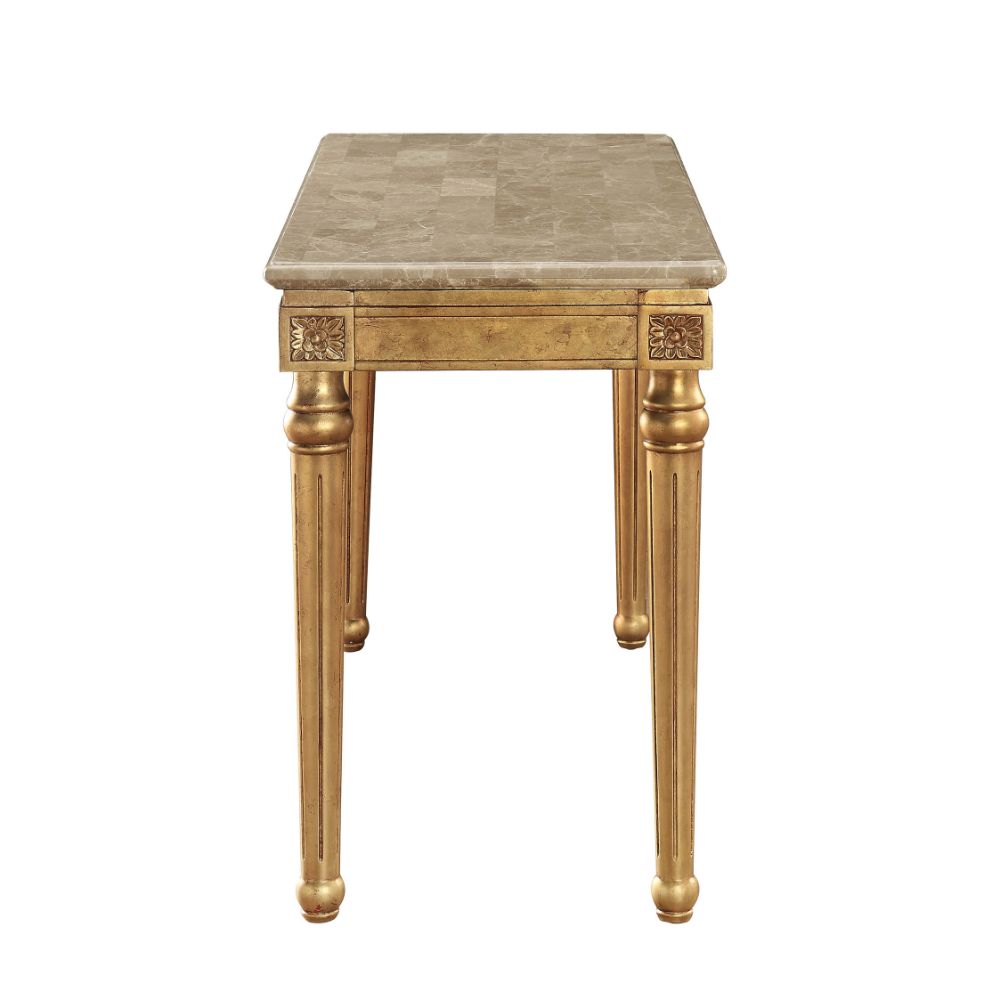 Daesha Sofa Table 81718 Marble Top & Antique Gold Finish | Acme | Home Elegance USA