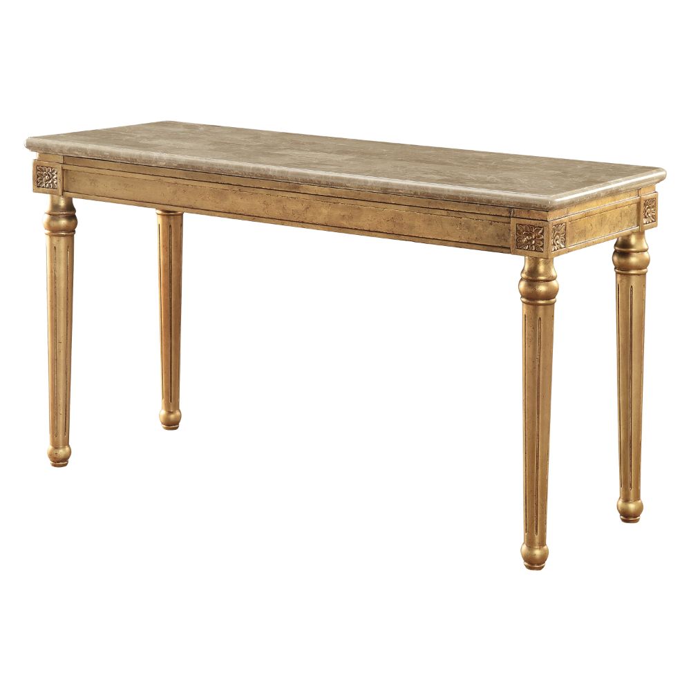 Daesha Sofa Table 81718 Marble Top & Antique Gold Finish | Acme | Home Elegance USA