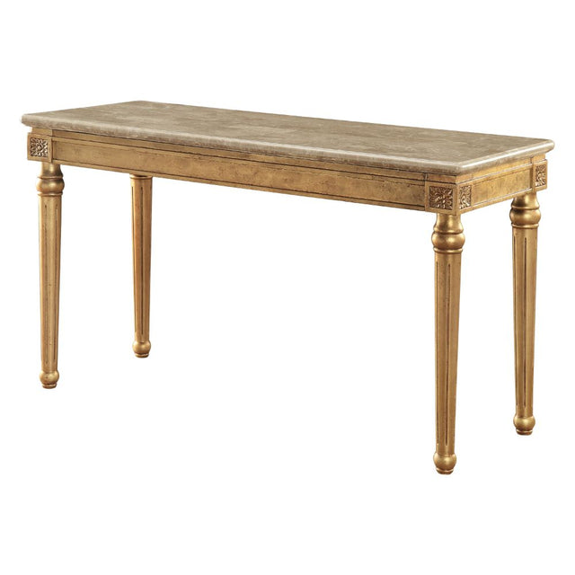 Daesha Sofa Table 81718 Marble Top & Antique Gold Finish | Acme | Home Elegance USA