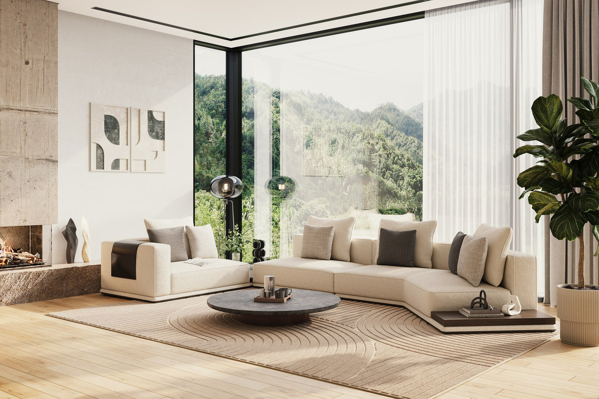 Siret - Modern Ivory Fabric Modular Sectional Sofa W/ Coffee Table - View Image 1