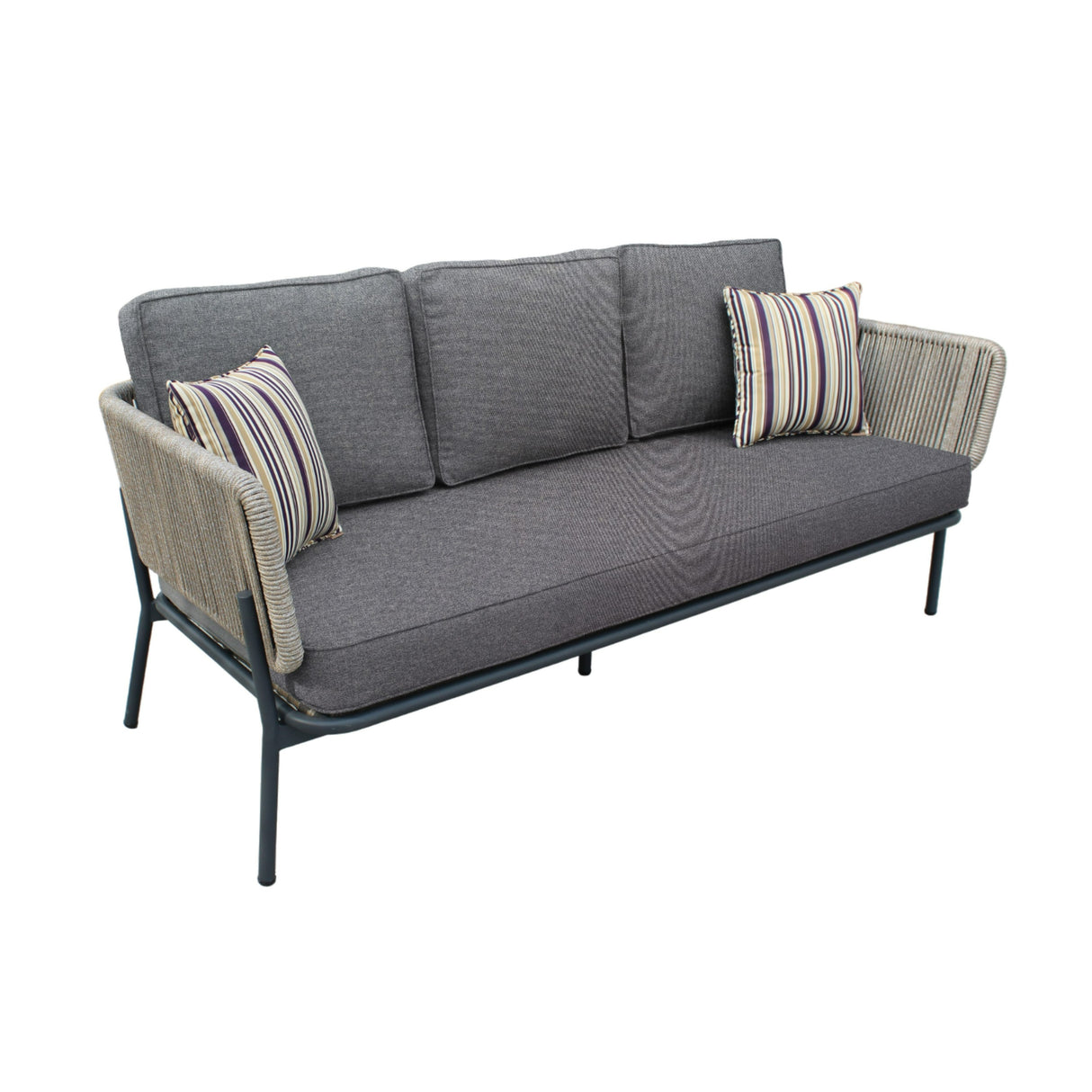 Suntide - Outdoor Grey Fabric + Beige Rattan + Grey Acacia Sofa Set - View Image 1