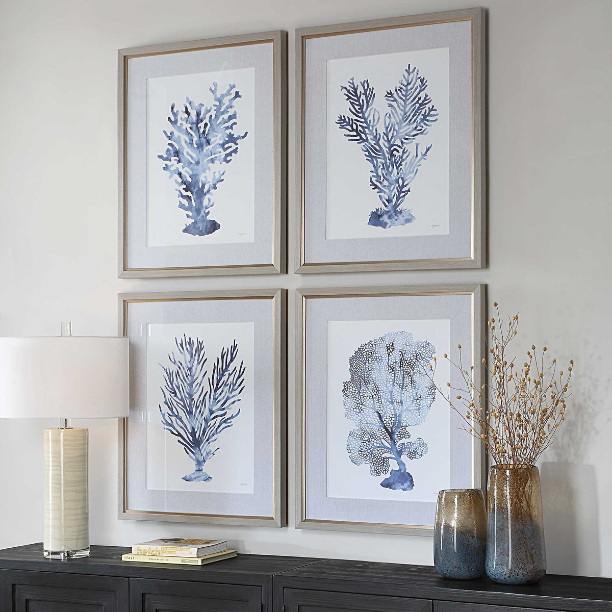 Shibori Coral Framed Prints (Set of 4) - Light Gray by Uttermost - View 3