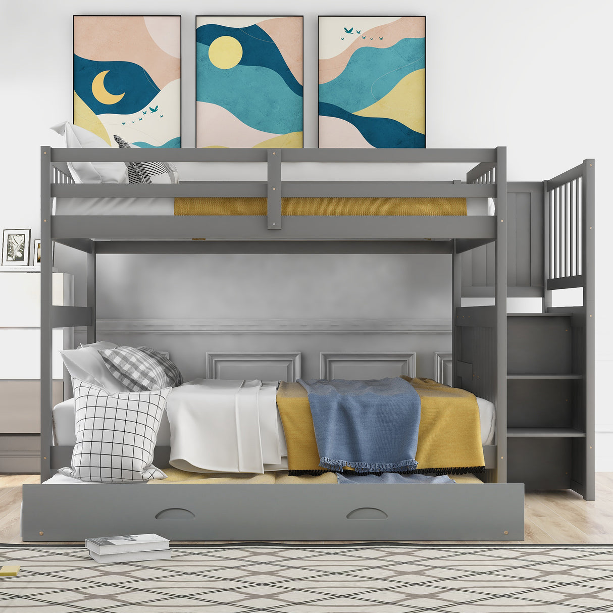 Full over Full Bunk Bed with Twin Size Trundle, Gray (old sku: LT000126AAE ) - sold by Home Elegance USA