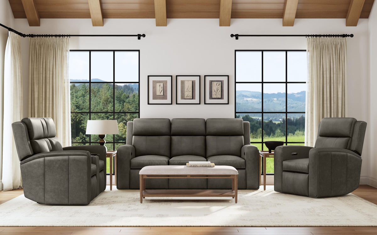 Wyatt Power Reclining Sofa With Power Headrests & Lumbar - Gunmetal | Flexsteel